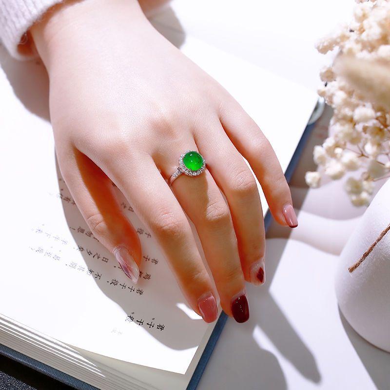 Natural Green Chalcedony Circular Rings for Women Silver 925 Inlaid with Diamonds Classic Fashion Ring Banquet Jewelry Gift