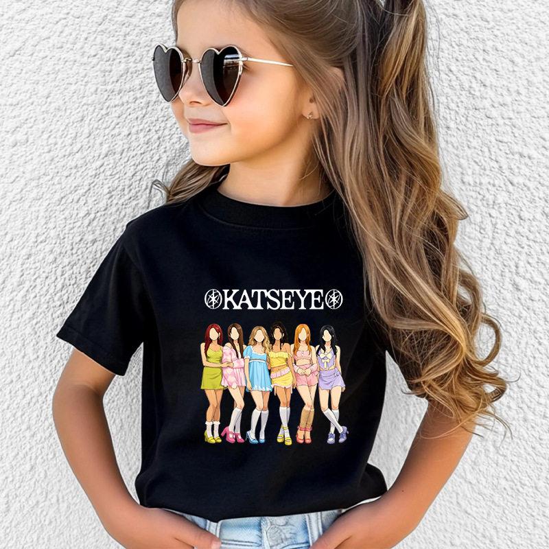 KATSEYE Korean Wave Girl Group Fashionable Youthful Relaxed Trendy Pure Short-sleeved Polyester Children's T-shirt