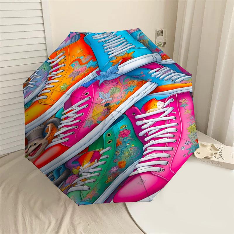 

1PC floral pattern sneakers Automatic Open/Close Umbrella Compact Folding Umbrella with 8-Rib Shaft lightweight esign, Fashion Lovers1237A