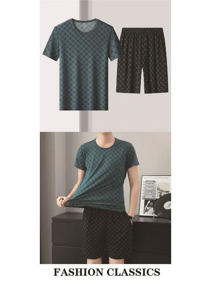 Men's Summer Ice Silk Letter B Print T-Shirt and Shorts Set - Lightweight, Soft, Comfortable, Short Sleeve.