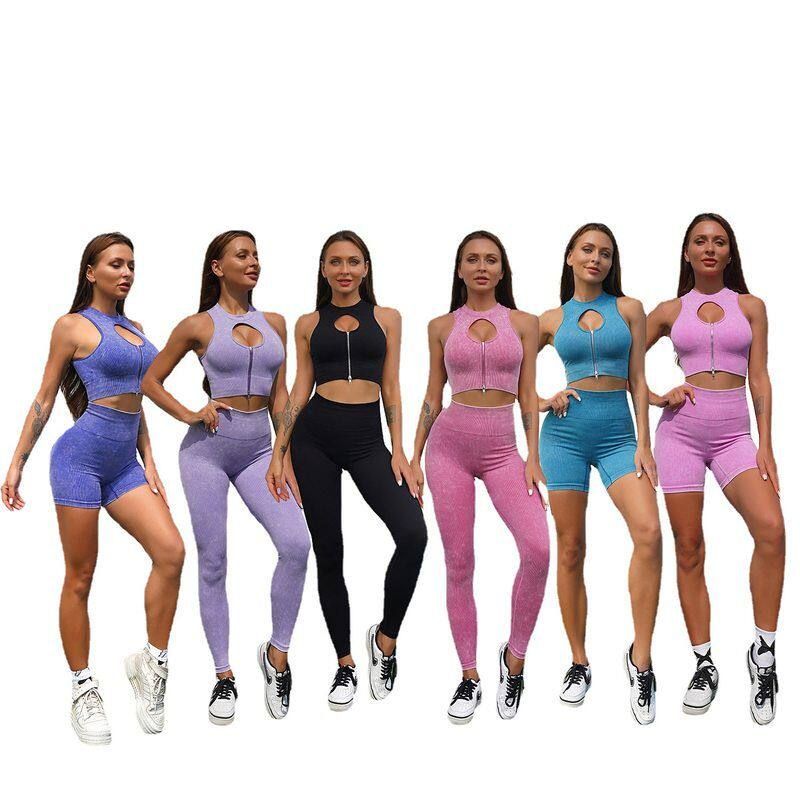 Pants Seamless Fitness Yoga European and American Suit Cross-Border Hip Tops High Waist Sportswear Women's Vest Stretch
