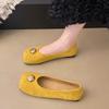 Fashion Women's Mary Jane Shoes Cow Suede Square Toe Metal Decoration Women's Flat Shoes Dress Shallow Mouth Concise Zapatillas De Mujer