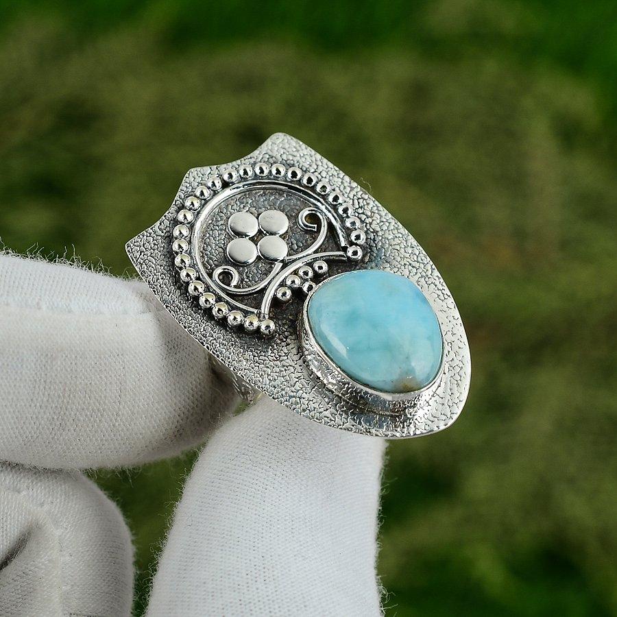 Mothers day Deal Natural Larimar 925 Sterling Silver Multi Stone Ring Jewelry Adjustable