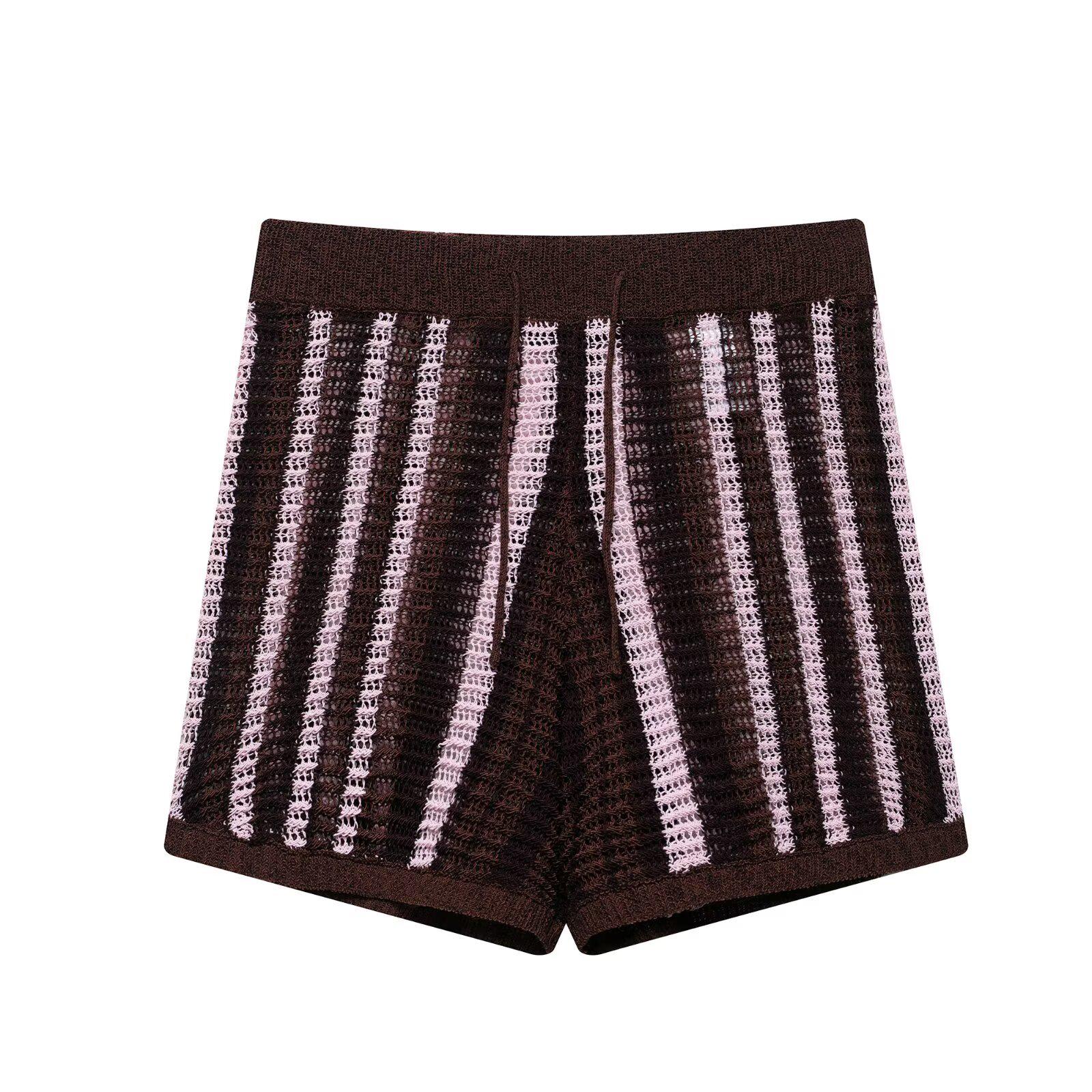 

Женская мода весна 2025: Вязаный свитер в европейском и американском стиле с повседневными шортами S