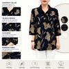 Camiseta de Gola Camisa Solta Plus Size para Mães de Meia-Idade e Idosas Feminina Nova de Verão Estampada Emagrecedora Manga Três Quartos