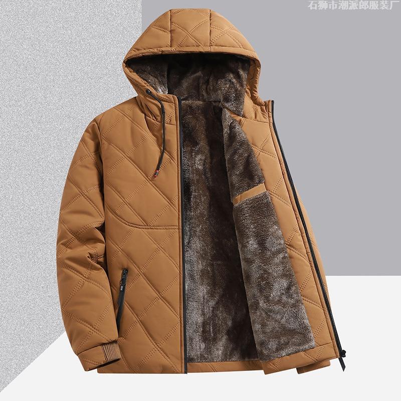 Autumn and winter new velvet thickened large size loose cotton-padded clothes men's fashion casual multi-bag warm hooded cotton-padded jacket