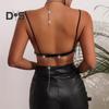 Sexy Halter Top Bez rukávů Bez zad Krátký top Dutá rybí síť Lesklé vsazené kamínky Perspektivní top s krčním páskem