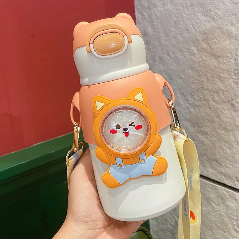 520ml Charming Kids Thermos Bottle With Straw Lightweight Stainless Steel Spacious Boys Girls Student Water Cup Leak Proof Kettle