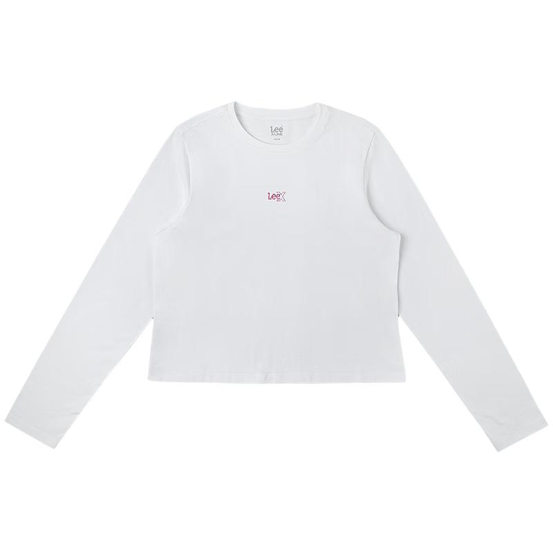 Lee Women s White Round Neck Foil Print Logo Long Sleeve T-Shirt M