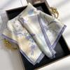 Light luxury Nordic style purple morning glory printing mulberry silk silk scarf women's high-end temperament 111 silk small square scarf