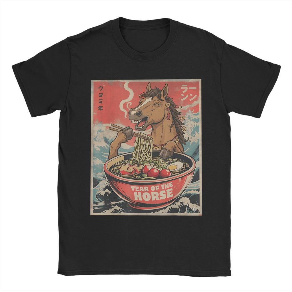 Men Year of The Horse 2026 Chinese New Year Gamer Horse Ramen T Shirts Cotton Clothing Awesome Short Sleeve Round Collar Tees