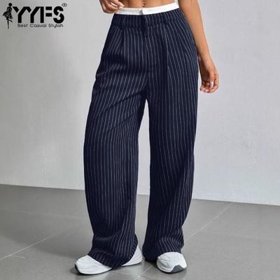 Women's Fashion Casual Stripe Print High Waist Trousers Pants & Capris