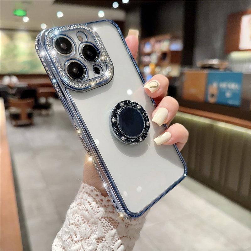 Glitter Ring Holder Clear Phone Case For Iphone 14 13 12 11 Pro Max Xs Max Xr 13pro 14 Plus Shockproof Bumper Plating Soft Cover