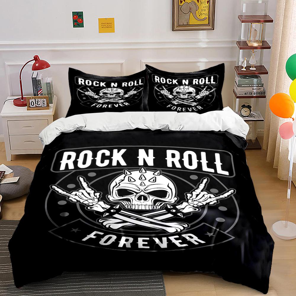 Rock N Roll Skull Design Bedding Set Bedding set (1 duvet cover, 2 pillowcases, duvet not included)