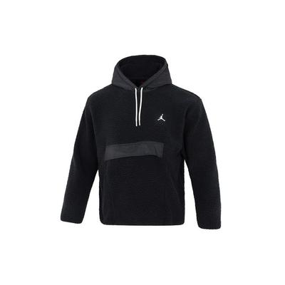 Färgblock Huvtröja med Dragsko FuskLammull Lapptäcke Fleece Huvtröja Herr Huvtröja Svart DV1587-010
