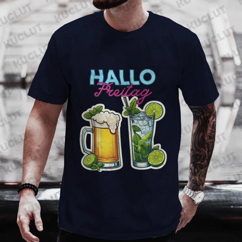 

Футболка для мужчин HELLO FRIDAY Графические топы Одежда Y2k Любители пива День выпивки Футболки для вечеринок Соответствующая одежда Уличная одежда больших размеров XXXXXL чёрный