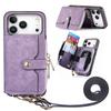 For iPhone 17 Pro PU Leather Phone Back Cover with Zipper Card Holder and Long Strap