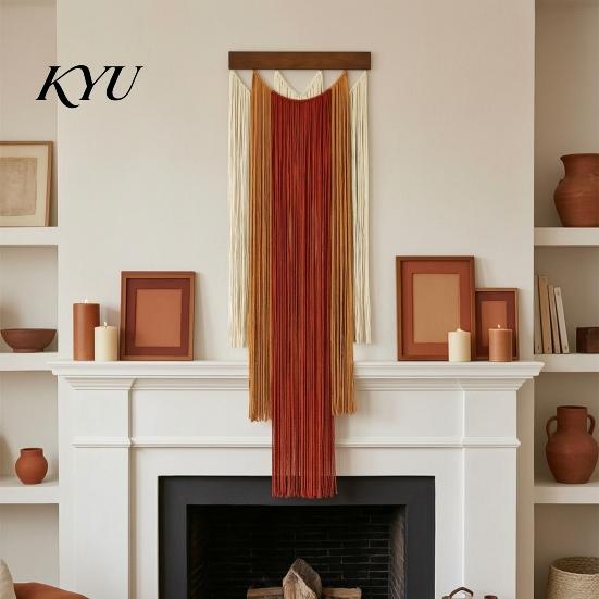 Handmade Cotton Wall Decor Boho Hanging Decor, Hand Woven Tassel Tapestry, Gradient Tapestry for Bedroom Color Fringe Living Room Cafe Decoration