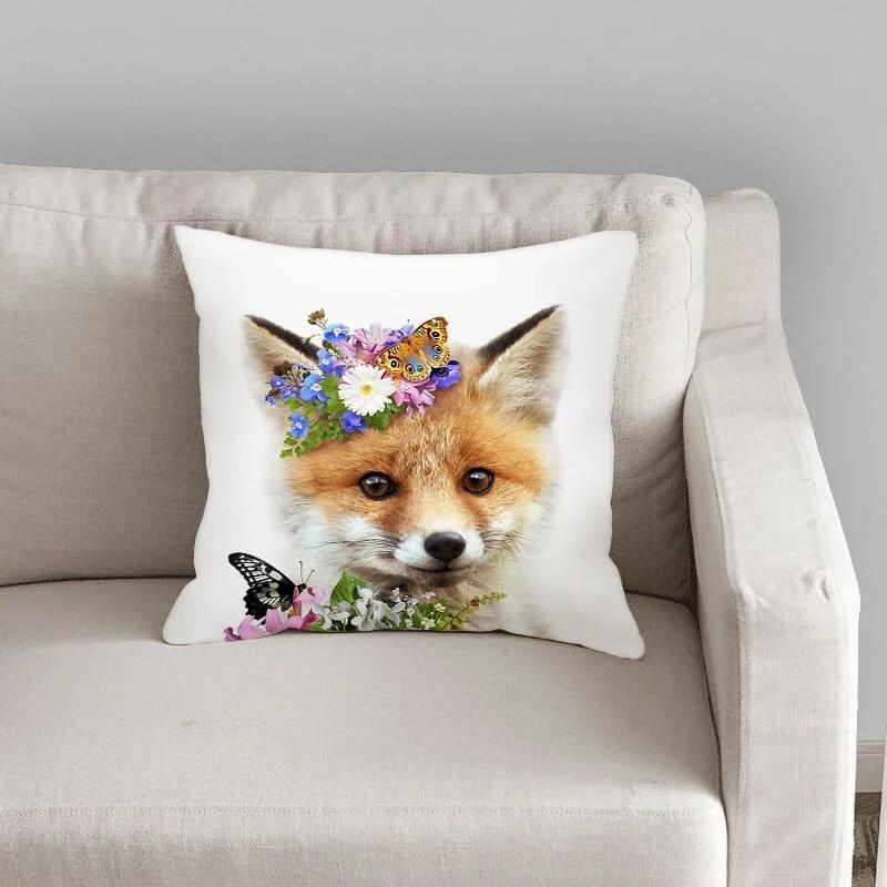 Roztomilý sametový dekorační povlak na polštář Potah na polštář Domácí polštář Květina Králík Pohovka Zvíře 45x45cm