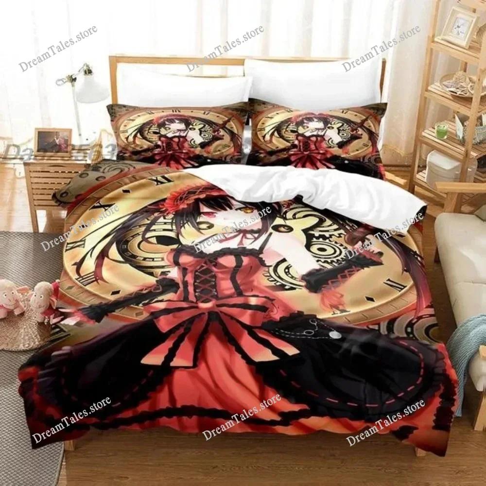 Date A Live Kurumi Tokisaki Bedding Set Cartoon Anime Set Adult Kid Bedroom Duvet Cover Sets 3D Print Kawaii Anime Luxury Gift