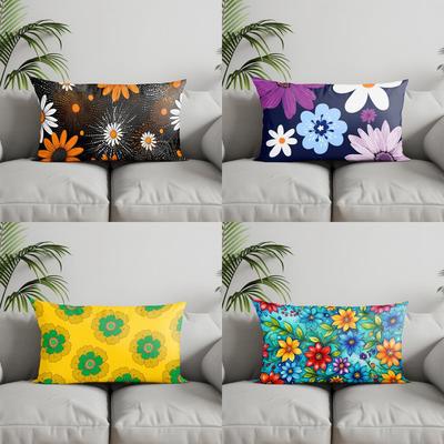Home Decor Colorful Floral Pattern Pillow Covers Suitable For Sofa Bedroom Car Pillow Cover Cushion Rectangular Back Cushion