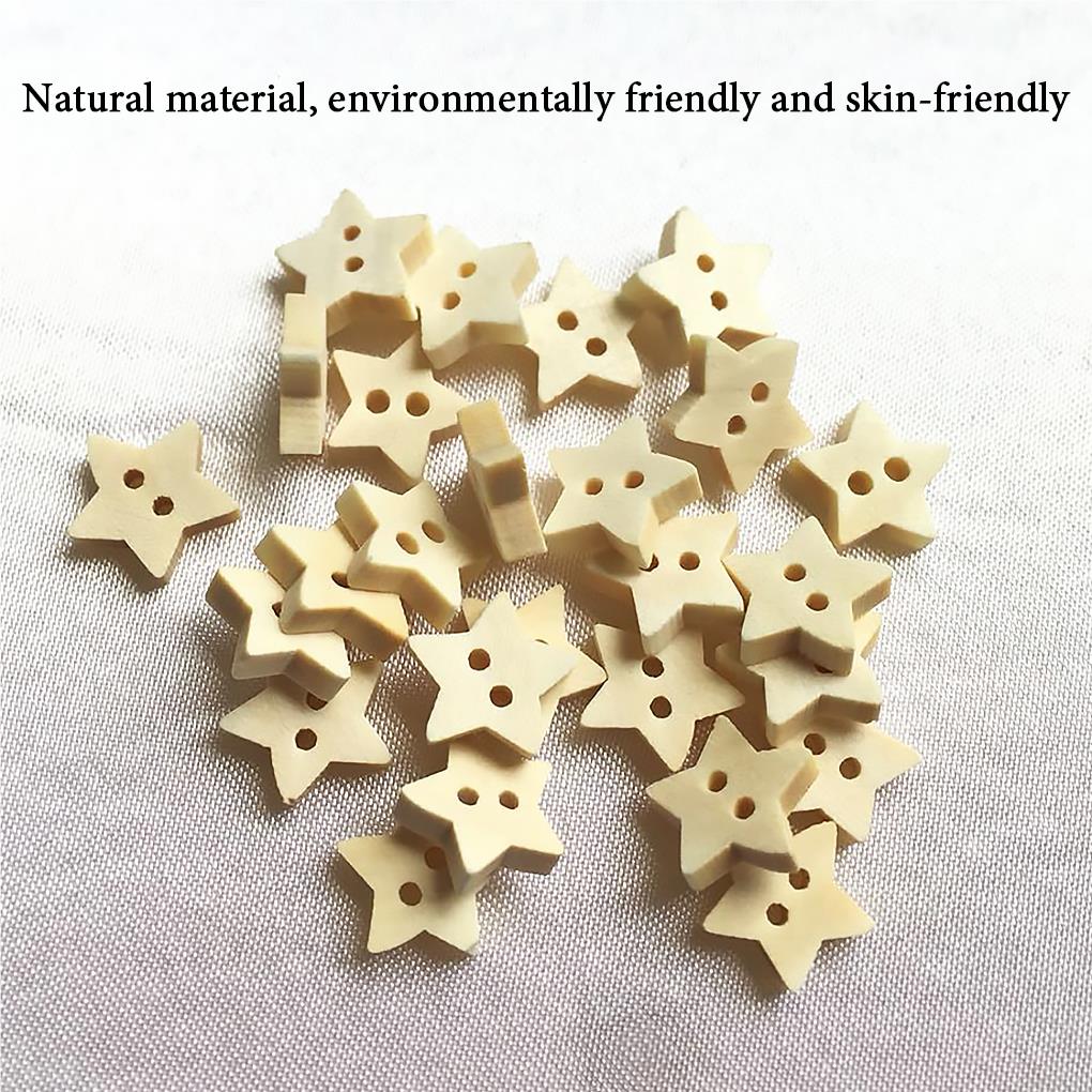 200pcs Wooden Star Buttons 2 Holes Sewing Scrap-booking Buttons Embellishment DIY Craft Decoration