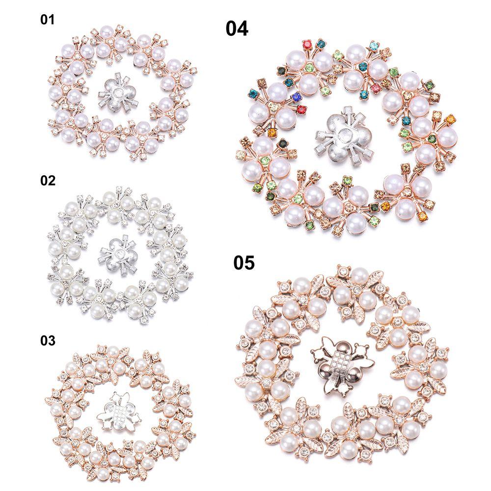 10PCS Flower Rhinestone Pearl Buttons Flatback Plating Hairpin Decoration DIY Craft Apparel Sewing Accessories Flower Buttons