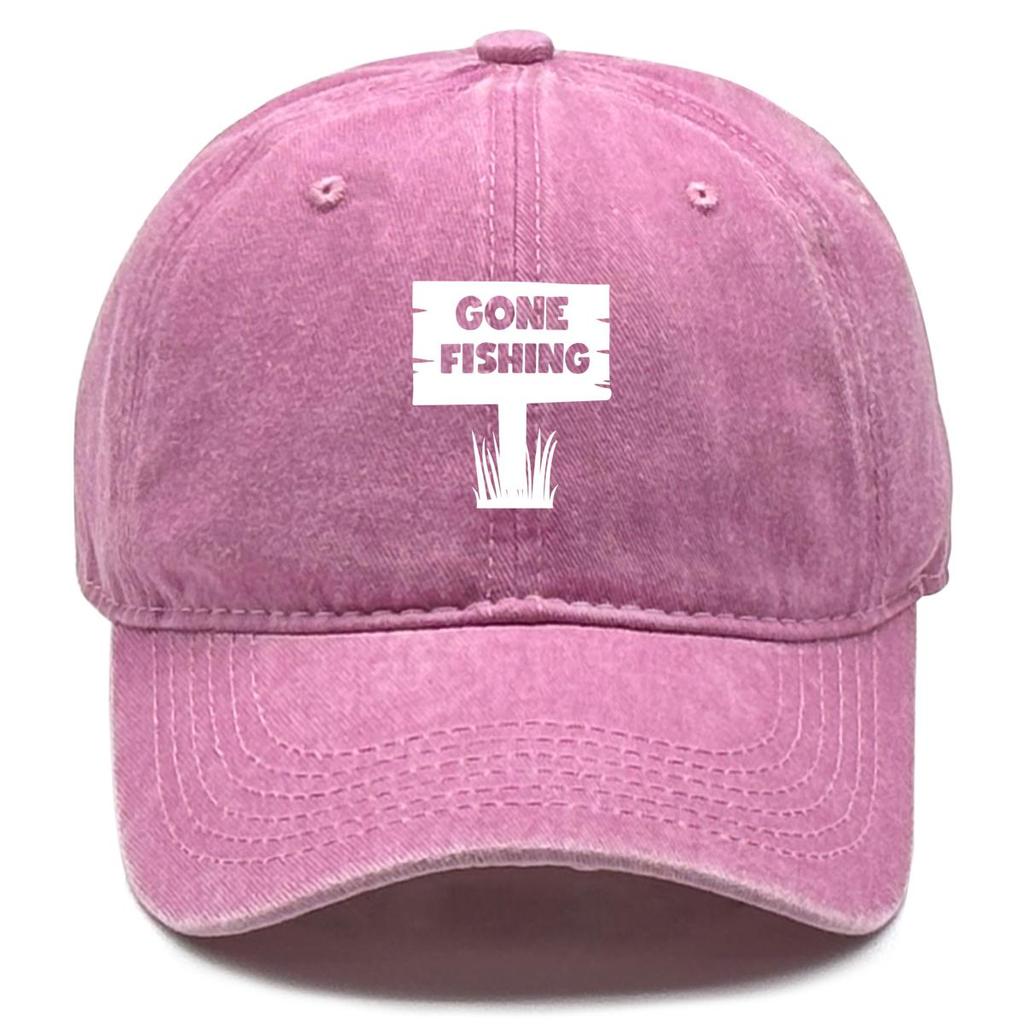 GONE FISHING" Print Snapback Sun Hat, Trucker Hat Solid Vintage Vintage-Inspired Adjustable Strap Snapback Baseball Cap