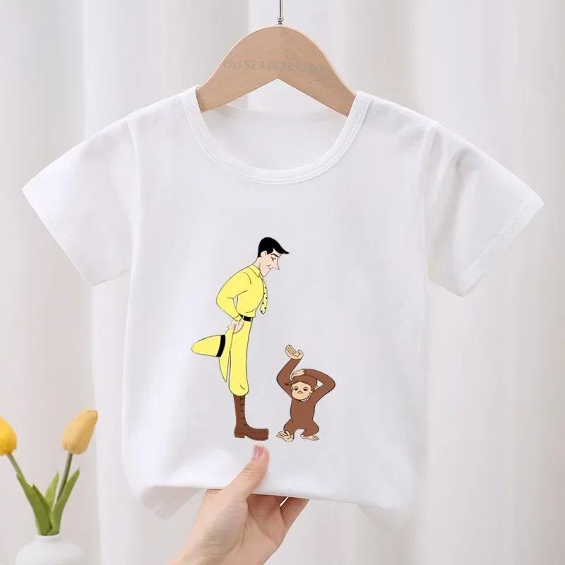 Curious George Roztomilý opičí potisk Dětské tričko Dětské oblečení Letní Oblečení pro holčičky Chlapecká trička s krátkým rukávem