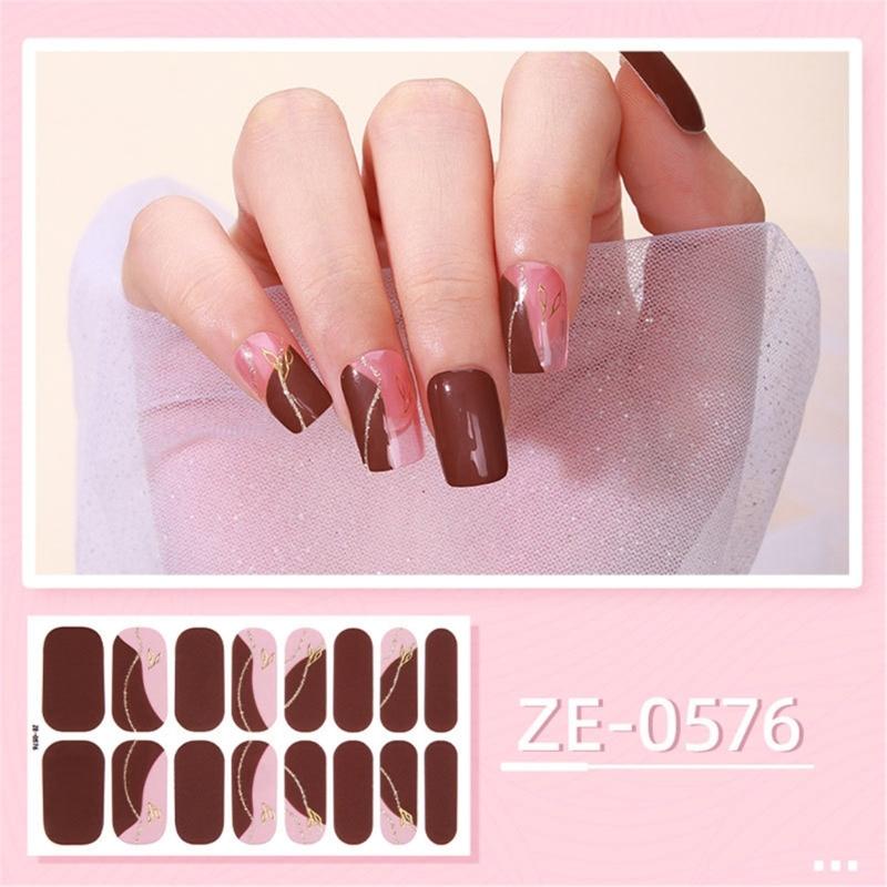 Nails Art Sticker with Nail File Waterproof Gels Nail Strips Nail Polish Sticker Nail Wraps Nails Art Decoration for Girl