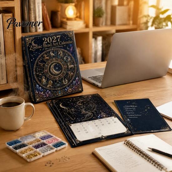 Constellation Themed Craft Kit 2027 Twelve Zodiac Bead Art Calendar Kit, DIY Faux Diamond Painting Wall Hanging Handmade Monthly Planner Calendar,