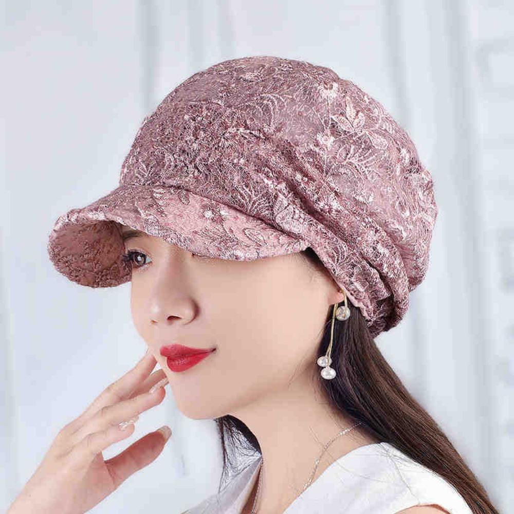 Embroidery Women Baseball Cap Breathable Turban Beanies Hat Flower Beanie Cap  Autumn Summer