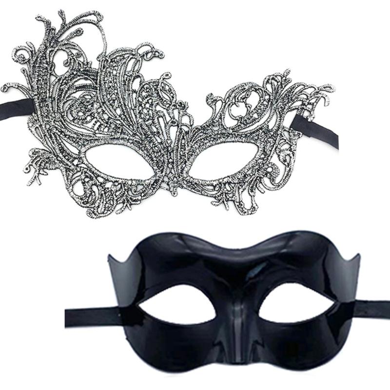 2x Halloween Party Mask for Women Men Masquerade Mask Half Face Mask Evening Prom Mask Lace Eye Mask Mardi Gras Mask-Ins