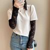 Women Summer Ice Silk Lace Arm Sleeve Elastic Sleeve Driving Gloves Black White Long Fingerless Mittens Sunscreen Glove