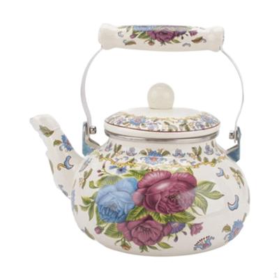 2,5 l Emaille-Wasserkocher für Herd, Teekanne mit Blumenmuster, Teehaus und Camping