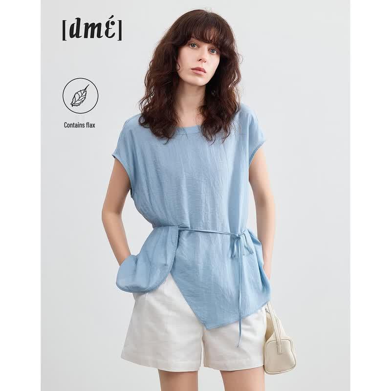 Women s Linen Blend Breathable Round Neck Blouse XL