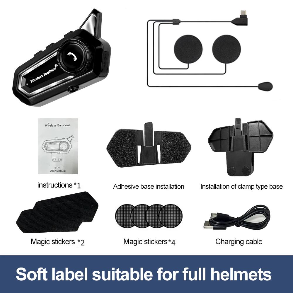 BT31 Motorcycle Helmet Headset Bluetooth 5.3 Voice Contro 500mAh Wireless Hands-on Talking Headset Waterproof with LED Lighting