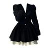 [Original practice + inner lining] Wear a royal sister-style black dress in early autumn, children's coffee break, princess fluffy