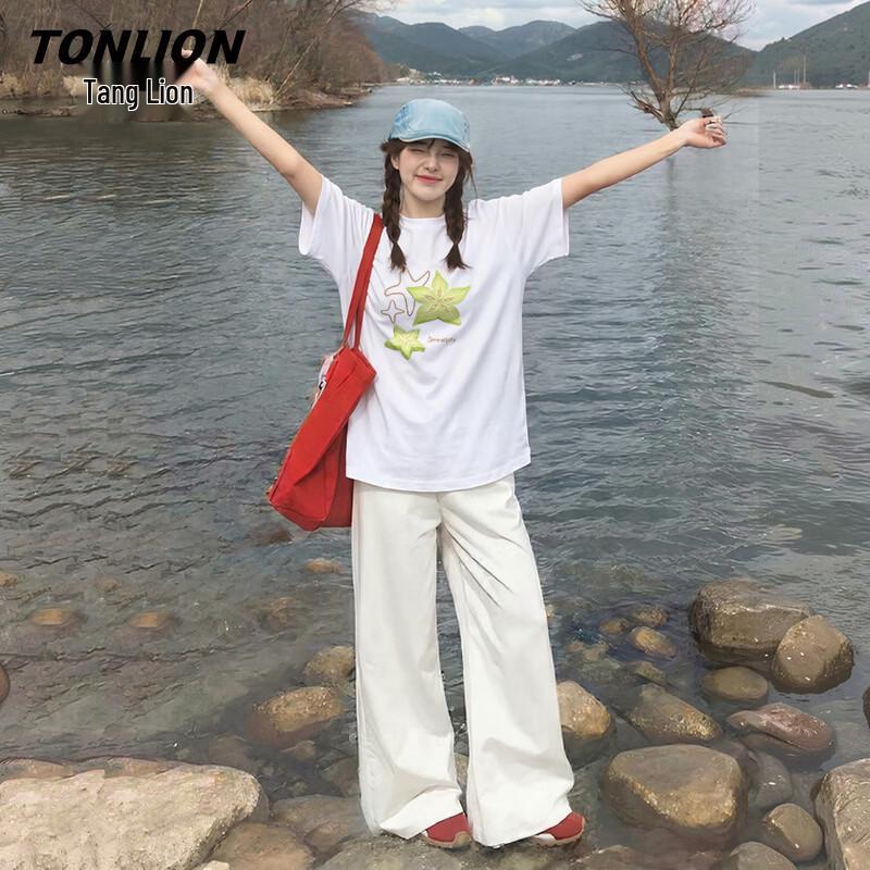 TonLion Women s Pure Cotton Short-Sleeve T-Shirt with Starfruit Print S