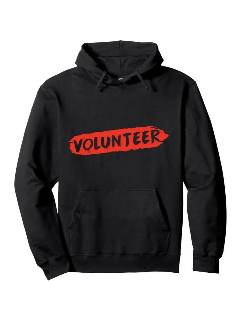Casual Black Hoodie with "Volunteer" Graphic - Long Sleeve