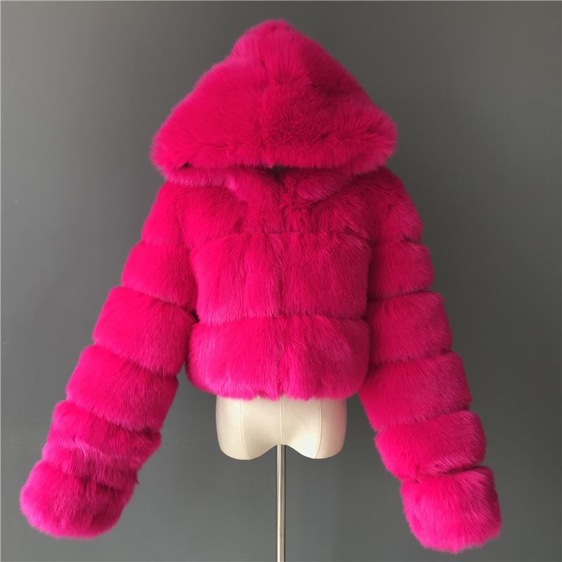Pelz Herbst und Winter Kunstpelz Thermische Kapuzen-Pelzjacke Damen