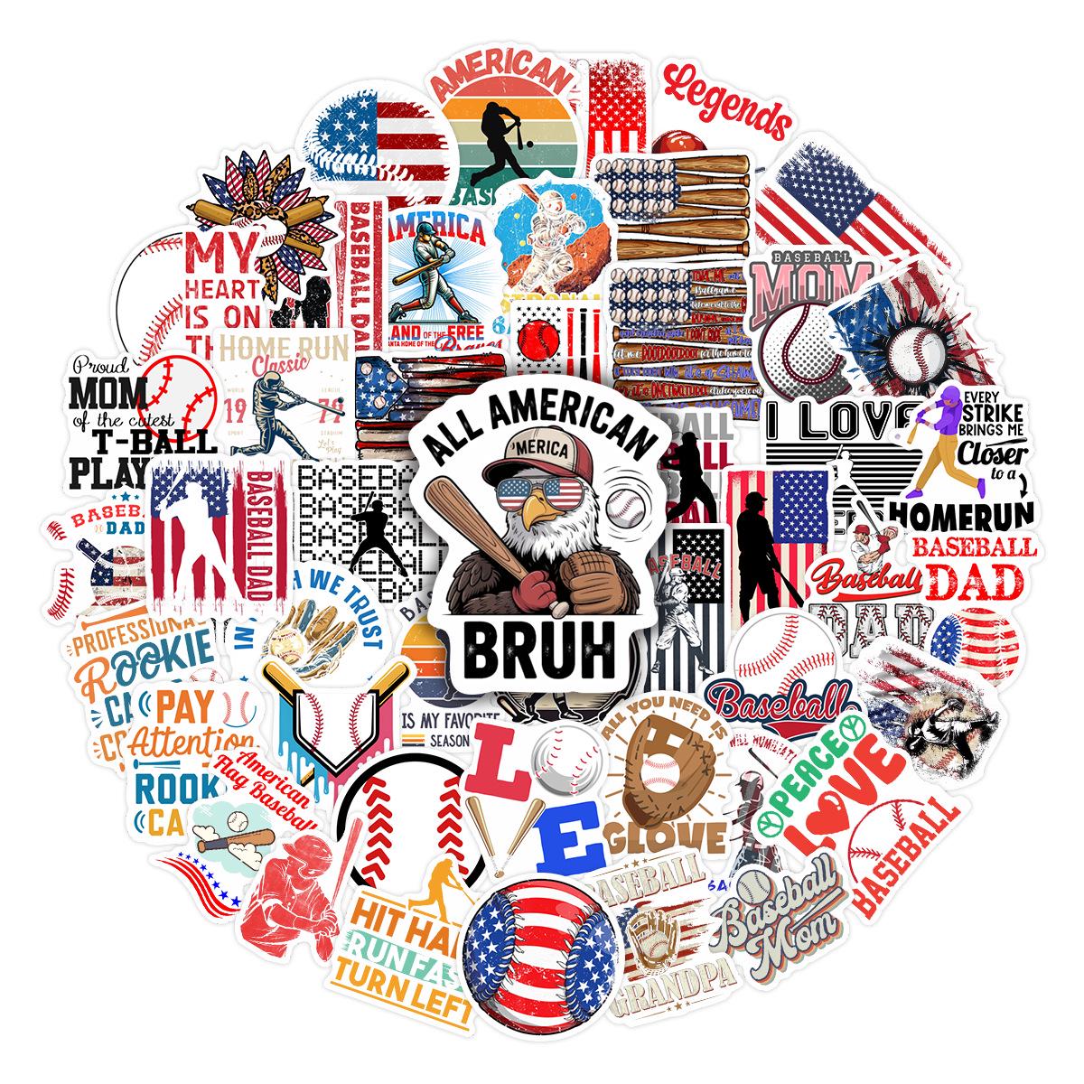 50 American Baseball-Themed Waterproof Stickers for Journals, Notebooks, and Luggage