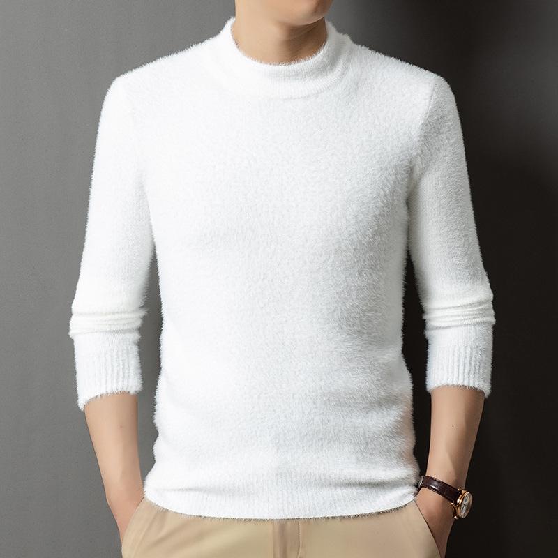 Men s Winter Knitwear: Mink Velvet, Half-High Collar Pullover Sweater L