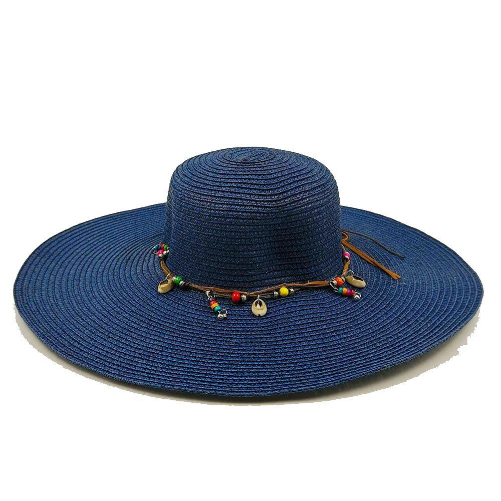 Ladies' Summer Straw Hat 13CM Large Brimmed Beach Hat Sunshade Hat Outdoor Beach Travel Hat Foldable