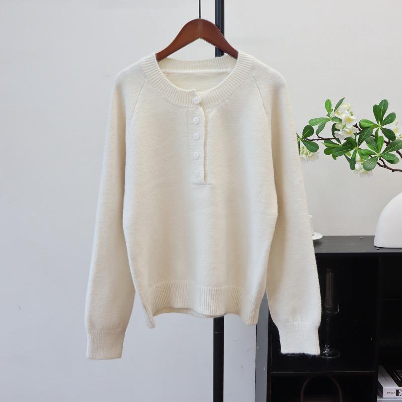 Autumn and winter new solid color loose high-end knitted sweater top lazy wind soft waxy sweater pullover woman