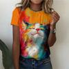 Cute Small Animals Cat Fun 3D Printed Short Sleeved T-shirt Fashionable Comfortable Soft Breathable Large Loose Summer Womens T-shirt