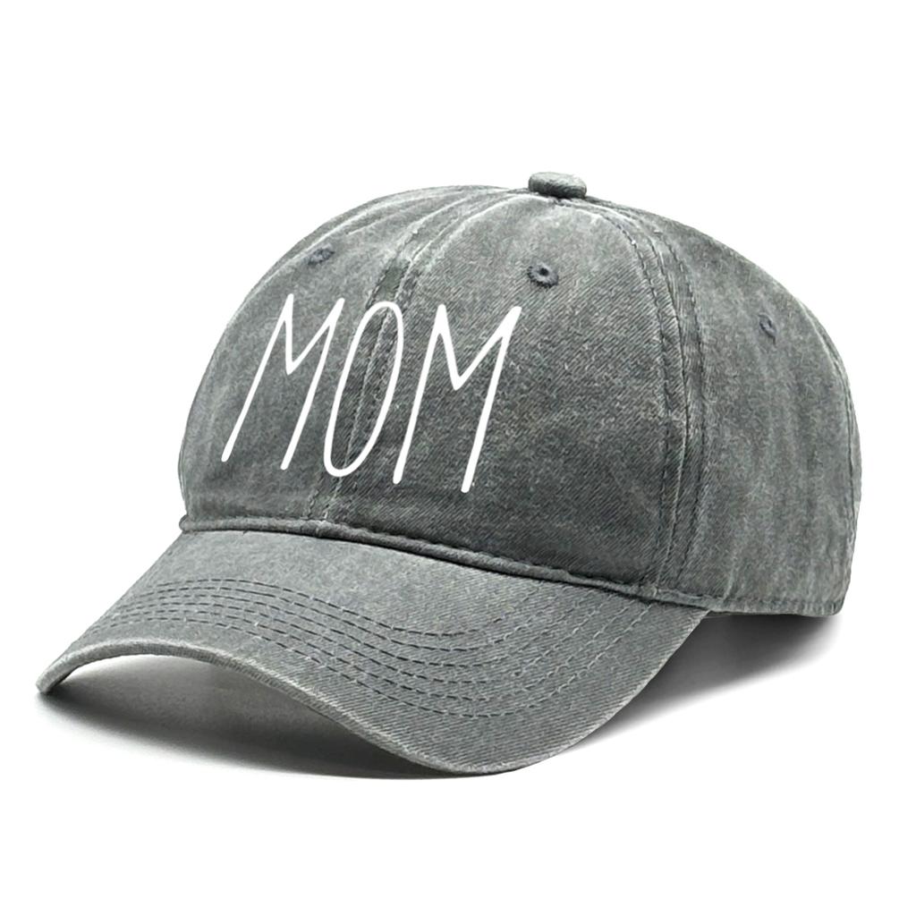Weiße Baseballkappe mit MOM-Aufdruck aus gewaschener Baumwolle für Damen, Retro, roher Rand, verstellbar, Kappen, ideale Wahl für Streetwear