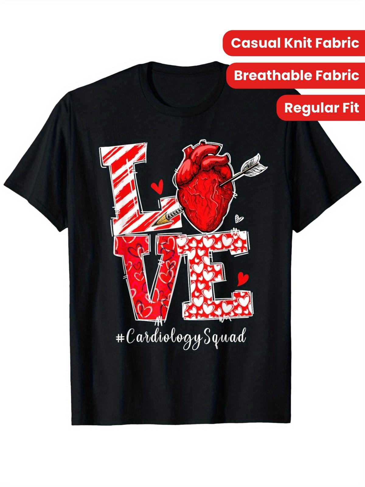 Cardiology Squad Love Heart Graphic T-Shirt, 100% Cotton Crew Neck Tee, Casual S