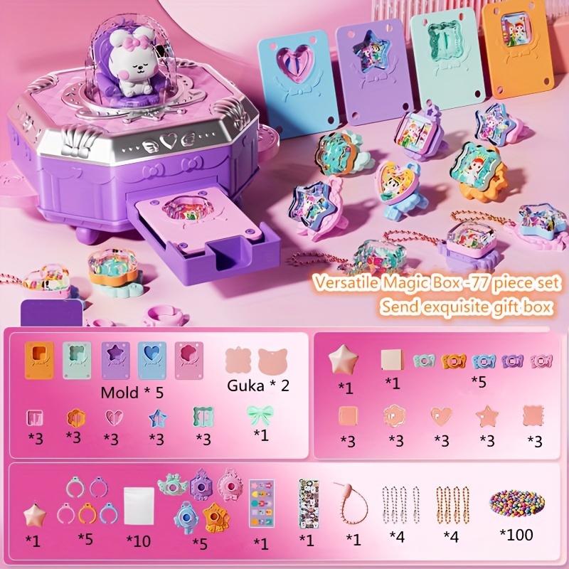 77pcs Set Children's Handmade DIY Multifunctional Magic Box Ring Jewelry Antique Card Sticker Machine Set Relieving Puzzle Toy