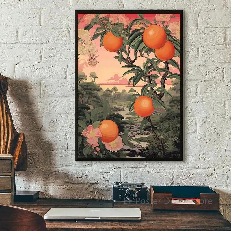 Canvas Printing Fruit Japanese Vintage Creative Landscape Forest Lake Posters and Prints Wall Art Picture for Living Room Decor